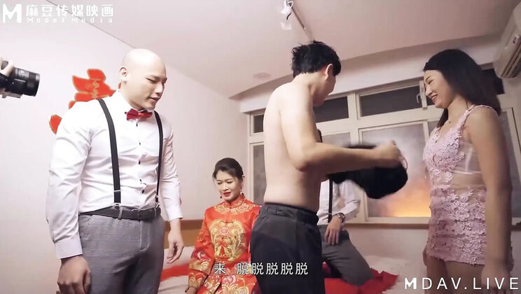 Naughty Bride's Wedding Night Gets Wild with Family Guests - Asian Threesome BJ