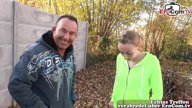 German skinny teen slut picked up on street for public casting fuck
