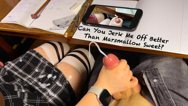 Marshmallow Sweet Japanese Schoolgirl Handjob Under Table Better Than Jerking Off