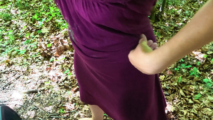 Hairy MILF Hothousewifexoxo jerks off big cock in the woods and gets huge cumshot
