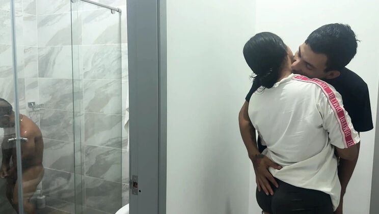 Cheating wife gets anal creampie from lover while husband showers